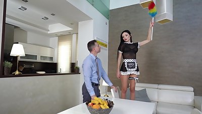 Dude not far from a large dick fucks stunning maid Sasha Rose in tight butt